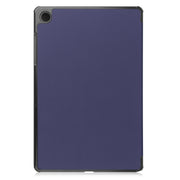 For Samsung Galaxy Tab A9 Custer Pure Color 3-Fold Holder Leather Tablet Case(Dark Blue)
