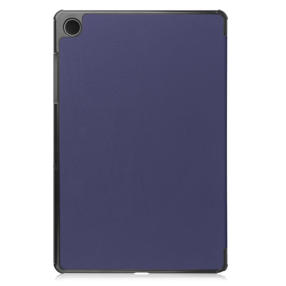 For Samsung Galaxy Tab A9 Custer Pure Color 3-Fold Holder Leather Tablet Case(Dark Blue)