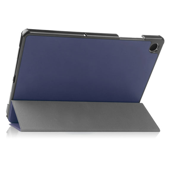 For Samsung Galaxy Tab A9 Custer Pure Color 3-Fold Holder Leather Tablet Case(Dark Blue)