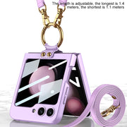 For Samsung Galaxy Z Flip5 GKK Ultra-thin PC Full Coverage Ring Holder Phone Case with Strap(Black)