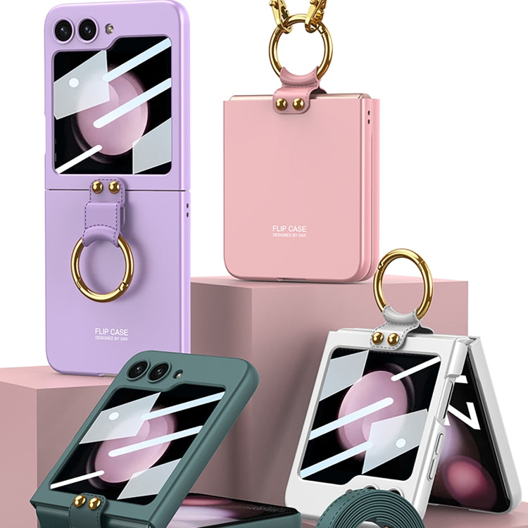 For Samsung Galaxy Z Flip5 GKK Ultra-thin PC Full Coverage Ring Holder Phone Case with Strap(Purple)