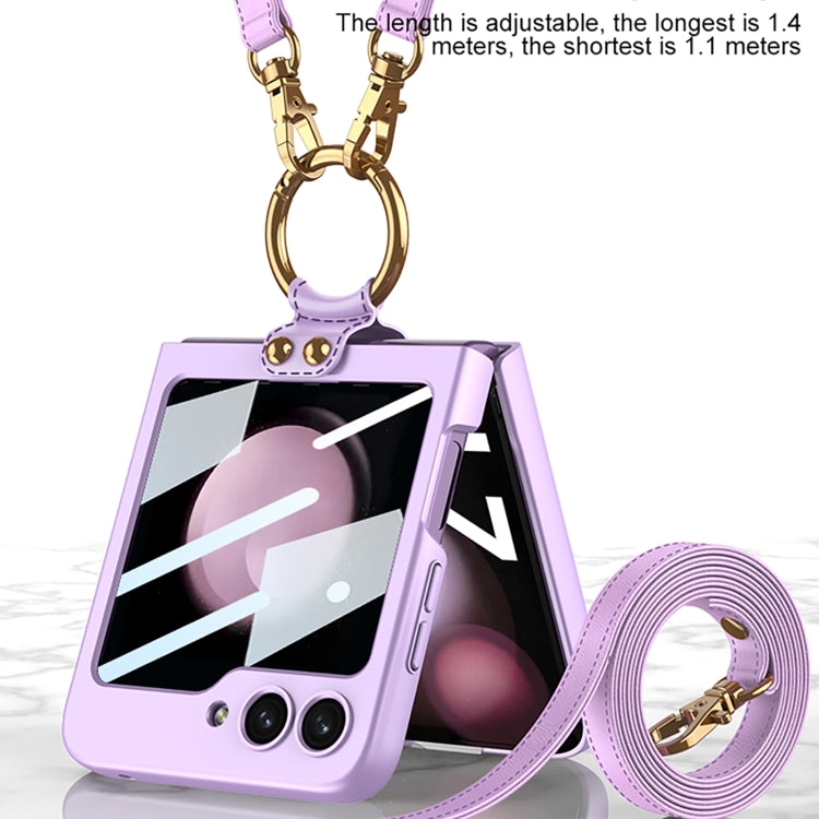For Samsung Galaxy Z Flip5 GKK Ultra-thin PC Full Coverage Ring Holder Phone Case with Strap(Purple)