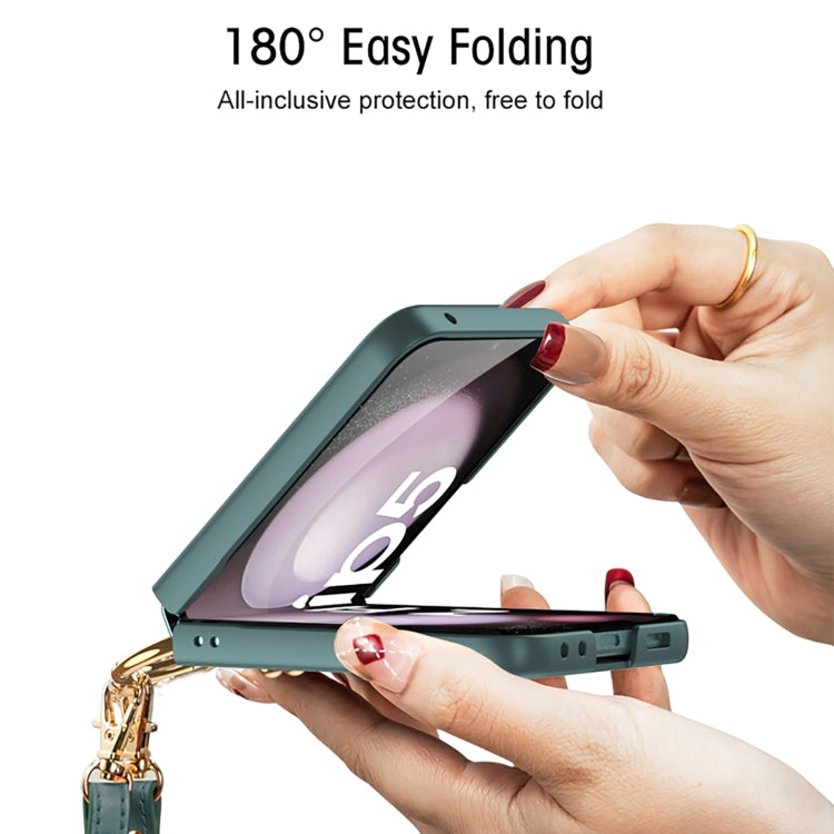 For Samsung Galaxy Z Flip5 GKK Ultra-thin PC Full Coverage Ring Holder Phone Case with Strap(Purple)