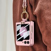 For Samsung Galaxy Z Flip5 GKK Ultra-thin PC Full Coverage Ring Holder Phone Case with Strap(Purple)