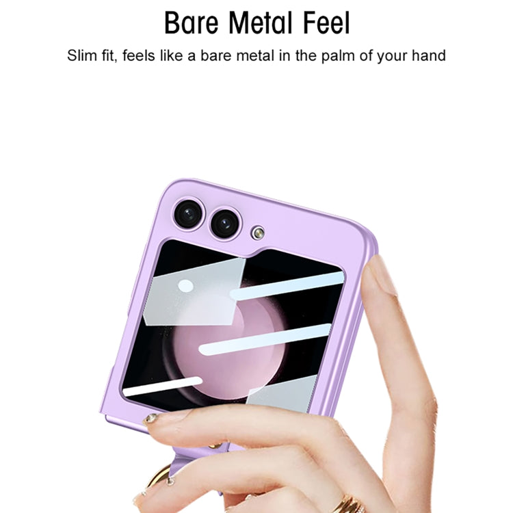 For Samsung Galaxy Z Flip5 GKK Ultra-thin PC Full Coverage Ring Holder Phone Case with Strap(Pink)