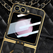 For Samsung Galaxy Z Flip5 GKK Integrated Plating Diamond Texture PU Phone Case with Ring(Purple)