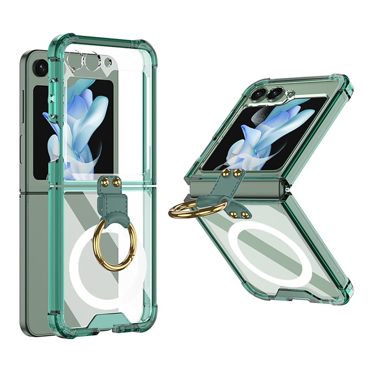 For Samsung Galaxy Z Flip5 GKK MagSafe Airbag Hinge Shockproof Phone Case with Ring Holder(Green)