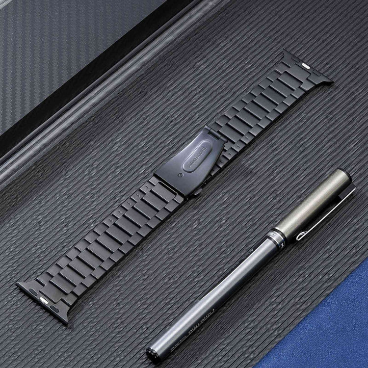 For Apple Watch Series 9 41mm Flat Buckle Stainless Steel Watch Band(Black)
