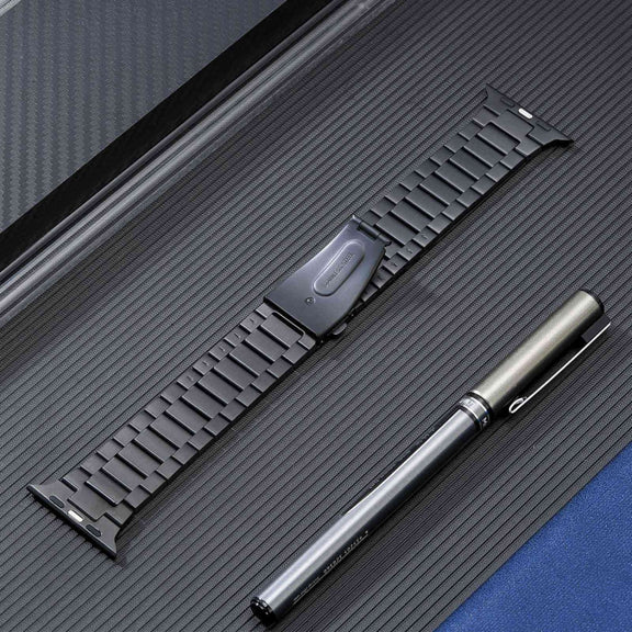 For Apple Watch Series 9 45mm Flat Buckle Stainless Steel Watch Band(Black)