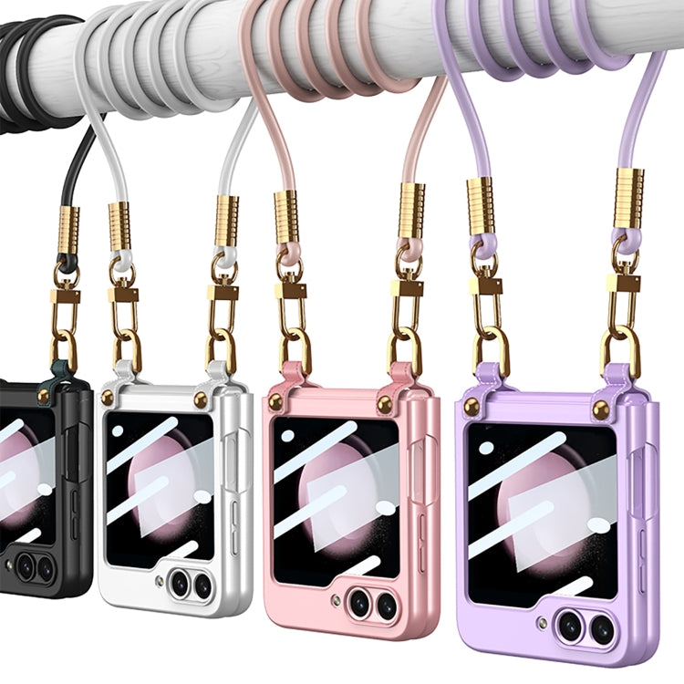 For Samsung Galaxy Z Flip5 GKK Cross-body Ultra-thin PC Phone Case with Strap(Silver)