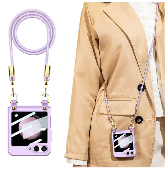 For Samsung Galaxy Z Flip5 GKK Cross-body Ultra-thin PC Phone Case with Strap(Purple)