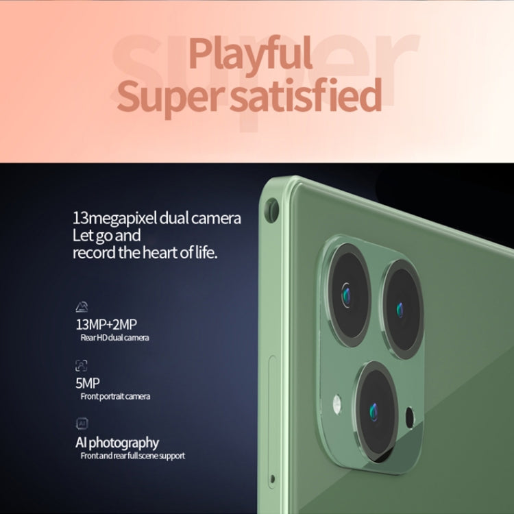 BDF P50 4G LTE Tablet PC 10.1 inch, 8GB+128GB, Android 11 MTK6755 Octa Core, Support Dual SIM, EU Plug(Green)