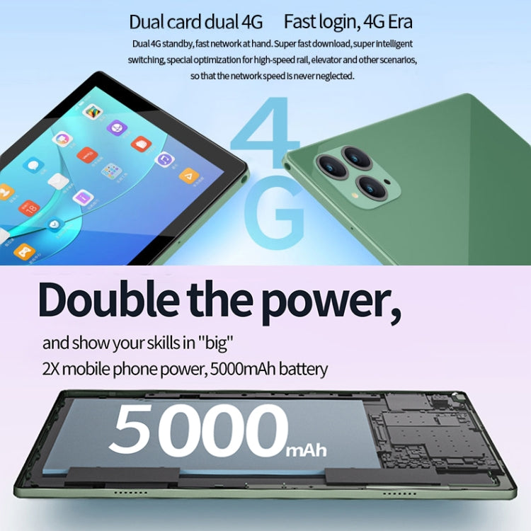 BDF P50 4G LTE Tablet PC 10.1 inch, 8GB+256GB, Android 12 MTK6762 Octa Core, Support Dual SIM, EU Plug(Green)