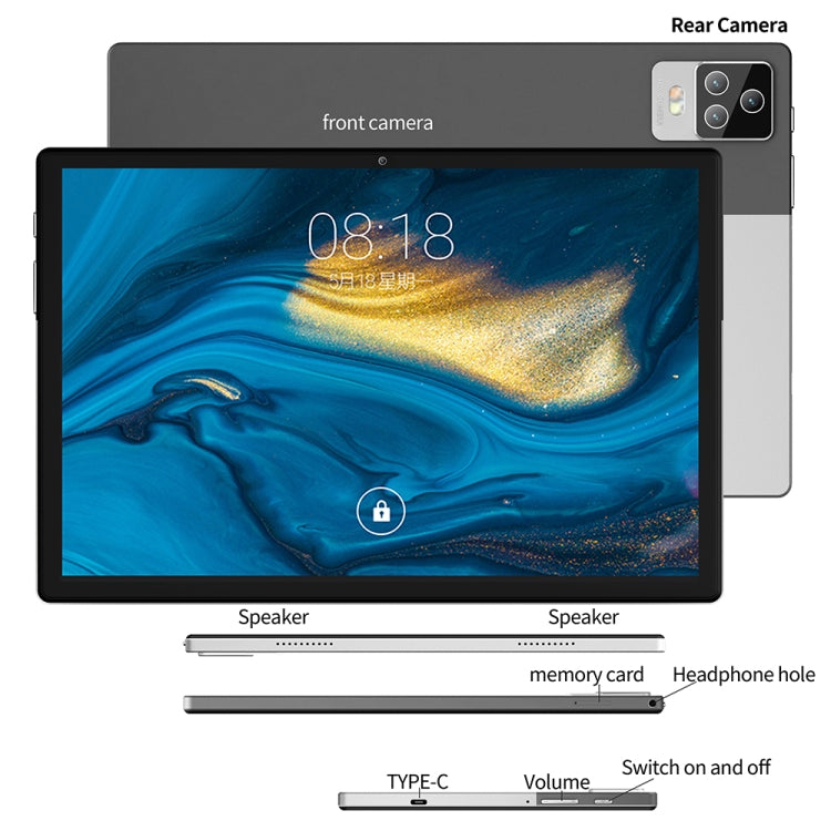 BDF P70 4G LTE Tablet PC 10.1 inch, 8GB+128GB, Android 11 MTK6755 Octa Core, Support Dual SIM, EU Plug(Gold)