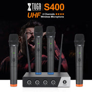 XTUGA S400 Professional 4-Channel UHF Wireless Microphone System with 4 Handheld Microphone(AU Plug)
