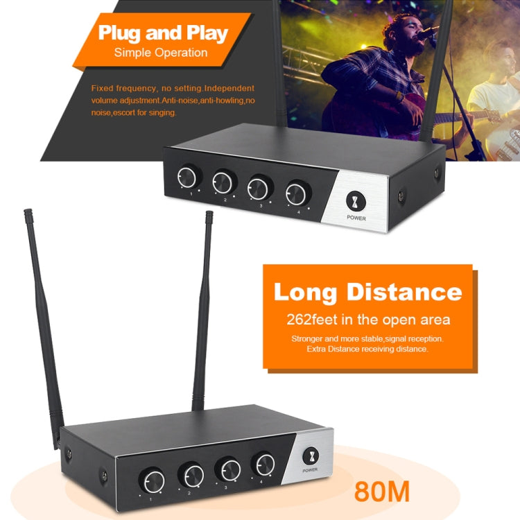 XTUGA S400 Professional 4-Channel UHF Wireless Microphone System with 4 Handheld Microphone(AU Plug)