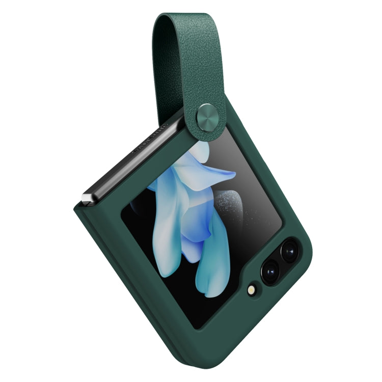 For Samsung Galaxy Z Flip5 NILLKIN Skin Feel Liquid Silicone Phone Case With Finger Strap(Green)