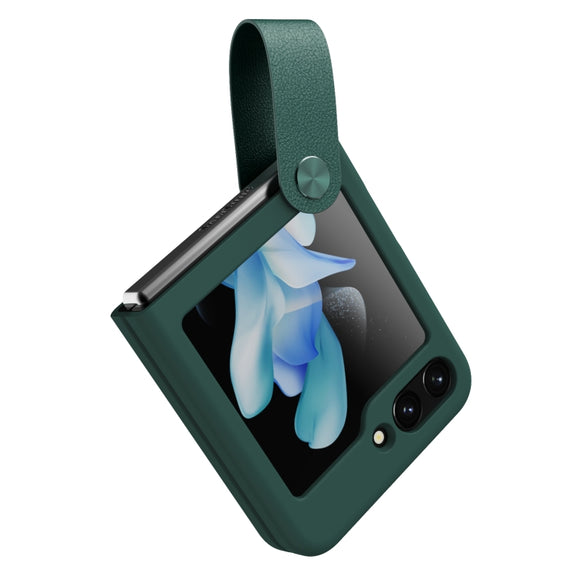 For Samsung Galaxy Z Flip5 NILLKIN Skin Feel Liquid Silicone Phone Case With Finger Strap(Green)
