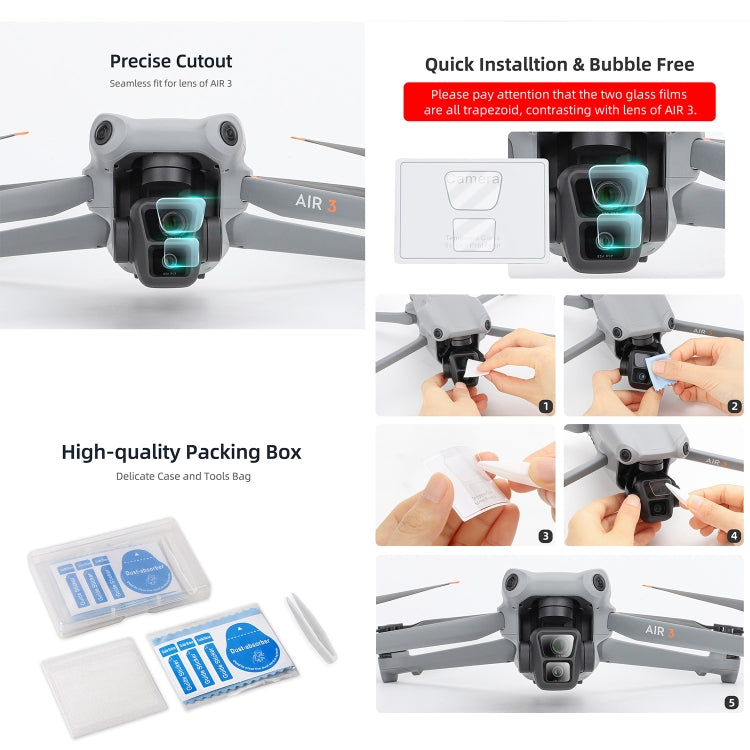 For DJI Air 3 Sunnylife Lens Protector Tempered Glass Combo Protective Films, Quantity:2 Sets