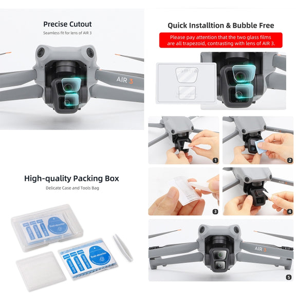 For DJI Air 3 Sunnylife Lens Protector Tempered Glass Combo Protective Films, Quantity:2 Sets