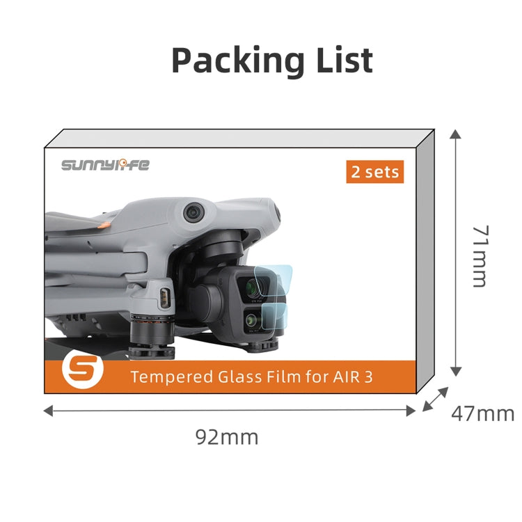For DJI Air 3 Sunnylife Lens Protector Tempered Glass Combo Protective Films, Quantity:2 Sets