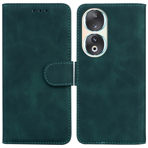 For Honor 90 Skin Feel Pure Color Flip Leather Phone Case(Green)