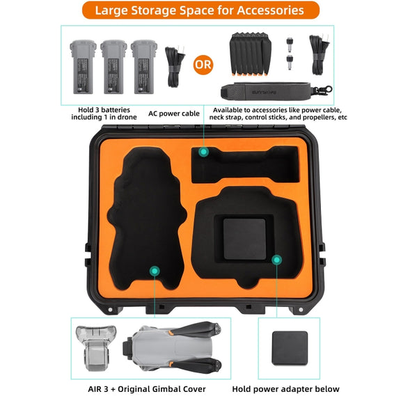 For DJI Air 3 Sunnylife Safety Carrying Case Large Capacity Water-resistant Shock-proof Hard Travel Case Standard Version