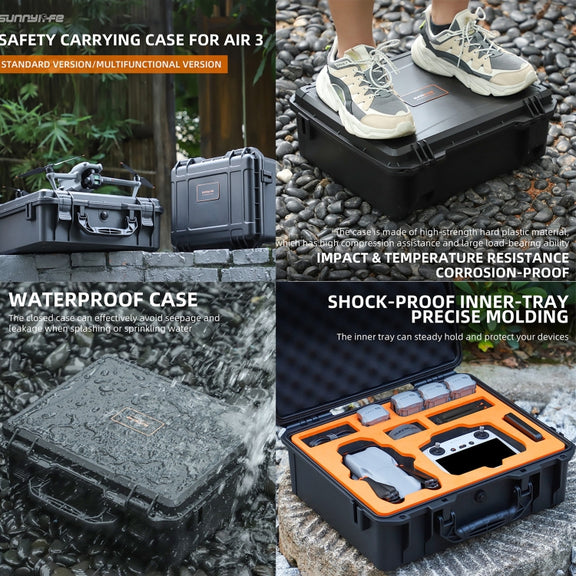 For DJI Air 3 Sunnylife Safety Carrying Case Large Capacity Water-resistant Shock-proof Hard Travel Case Multi-battery Flying Version