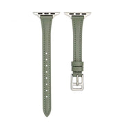 For Apple Watch SE 2023 44mm T-shaped Slim Genuine Leather Watch Band(Light Green)