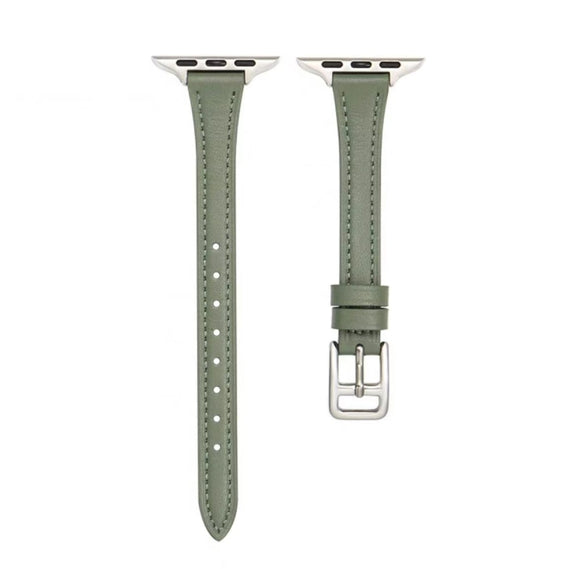 For Apple Watch SE 2023 44mm T-shaped Slim Genuine Leather Watch Band(Light Green)