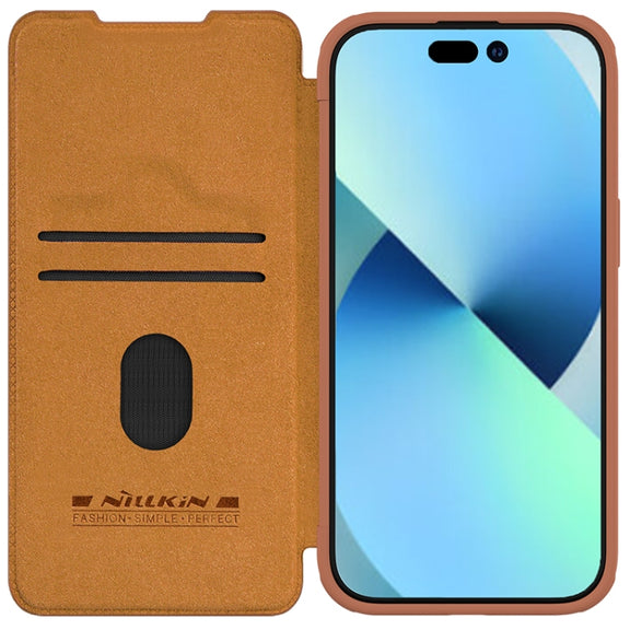 For iPhone 15 Plus NILLKIN QIN Series Pro Sliding Camera Cover Design Leather Phone Case(Brown)