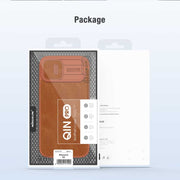 For iPhone 15 Plus NILLKIN QIN Series Pro Sliding Camera Cover Design Leather Phone Case(Brown)