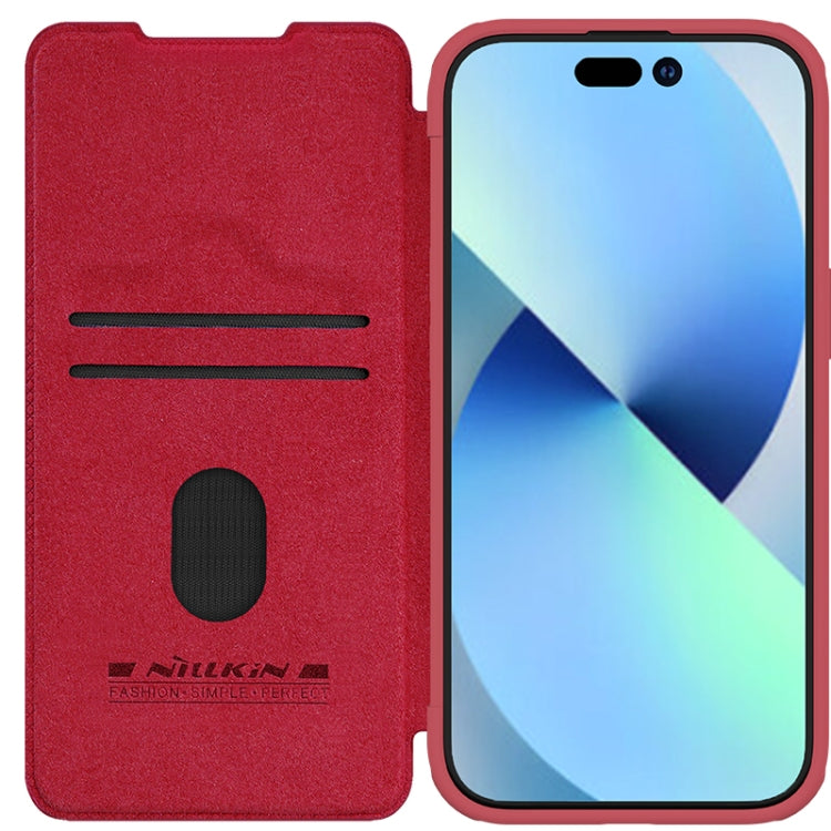 For iPhone 15 Plus NILLKIN QIN Series Pro Sliding Camera Cover Design Leather Phone Case(Red)
