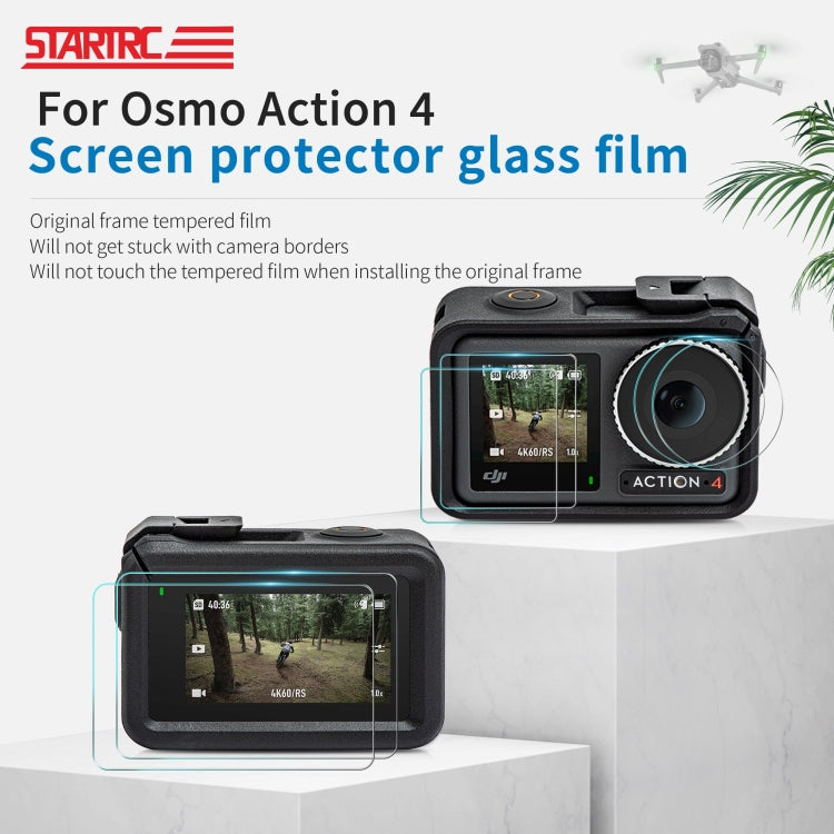 For DJI Osmo Action 4 STARTRC 3 in 1 Lens Protector Front and Rear Screen Tempered Glass Films(2 Sets)