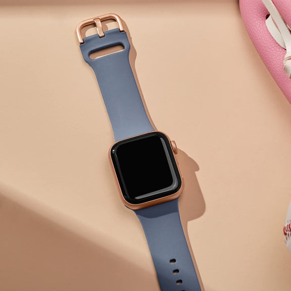 For Apple Watch 7 41mm Pin Buckle Silicone Watch Band(Blue Grey)