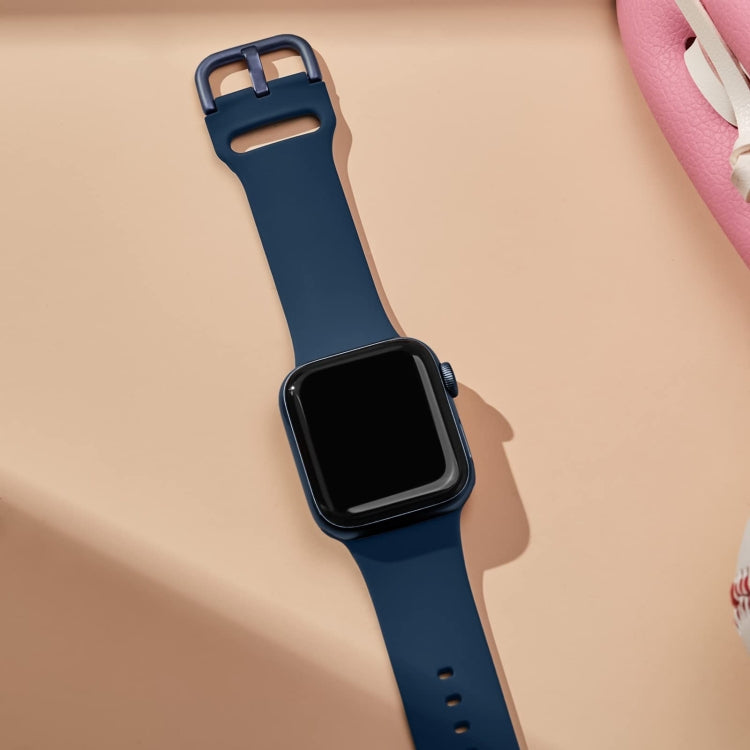 For Apple Watch SE 44mm Pin Buckle Silicone Watch Band(Abyss Blue)
