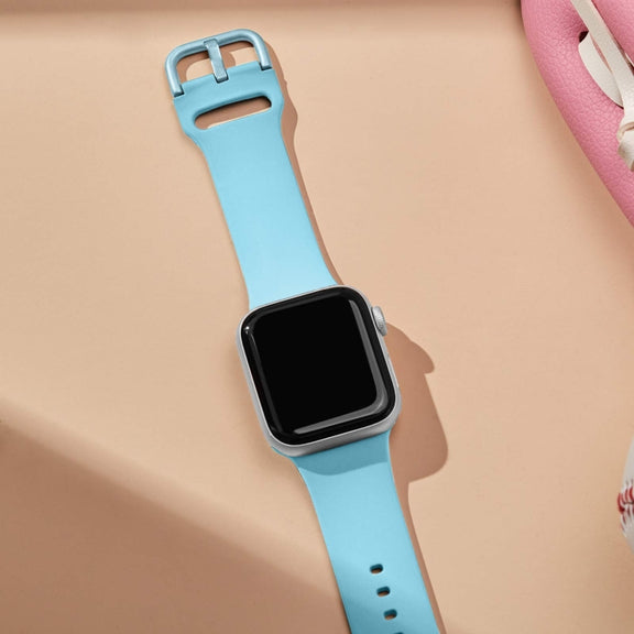 For Apple Watch 4 44mm Pin Buckle Silicone Watch Band(Light Blue)