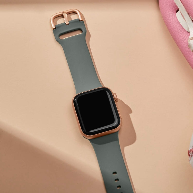 For Apple Watch Series 9 41mm Pin Buckle Silicone Watch Band(Olive)