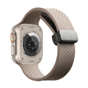 For Apple Watch 4 44mm Carbon Fiber Pattern Magnetic Buckle Silicone Watch Band(Apricot Color)
