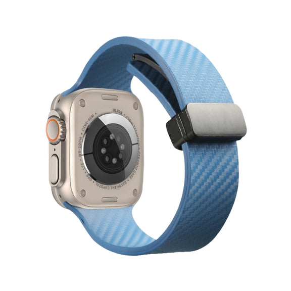 For Apple Watch 2 42mm Carbon Fiber Pattern Magnetic Buckle Silicone Watch Band(Blue)