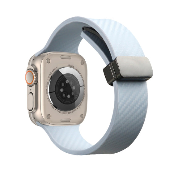 For Apple Watch 2 38mm Carbon Fiber Pattern Magnetic Buckle Silicone Watch Band(Sky Blue)