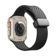 For Apple Watch 42mm Carbon Fiber Pattern Magnetic Buckle Silicone Watch Band(Black) - Watch Bands by PMC TechLife | Online Shopping South Africa | PMC TechLife