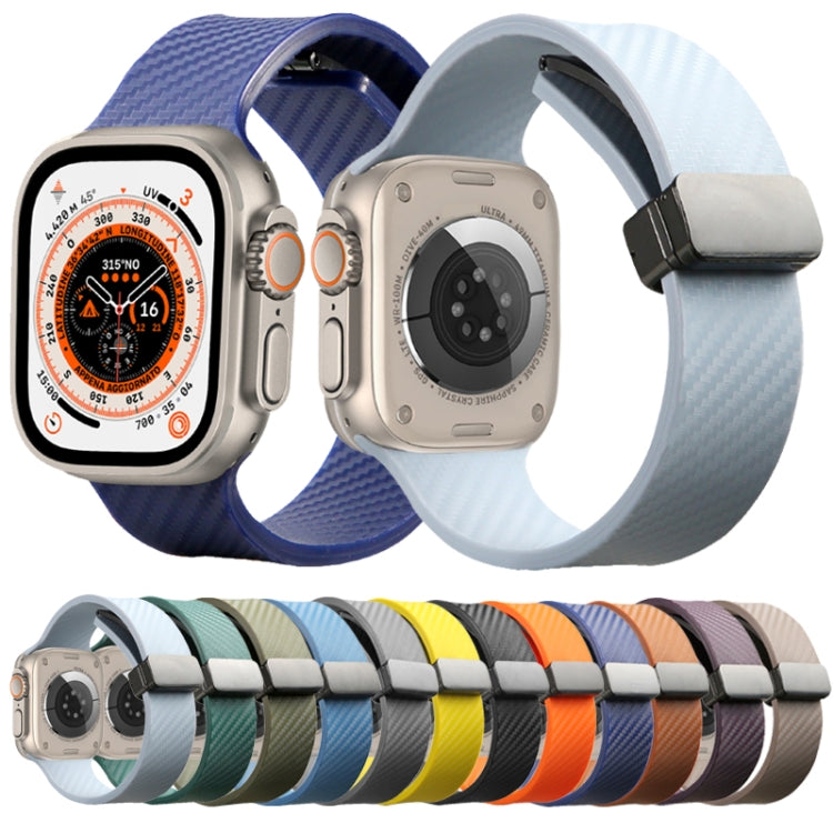 For Apple Watch 38mm Carbon Fiber Pattern Magnetic Buckle Silicone Watch Band(Grey)