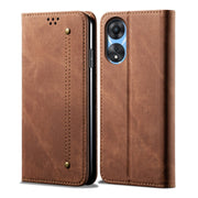 For OPPO A58 4G Denim Texture Casual Style Horizontal Flip Leather Case(Brown)