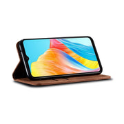 For OPPO A58 4G Denim Texture Casual Style Horizontal Flip Leather Case(Brown)