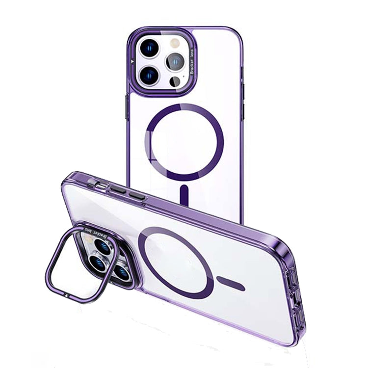 For iPhone 14 Pro MagSafe Magnetic Invisible Holder Transparent Phone Case(Purple)
