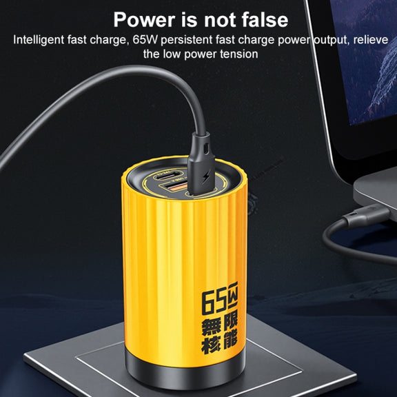 WK WP-U01 Mecha Series Energy Bar 65W Gallium Nitride Dual USB-C / Type-C + USB Charger, CN Plug(Yellow)
