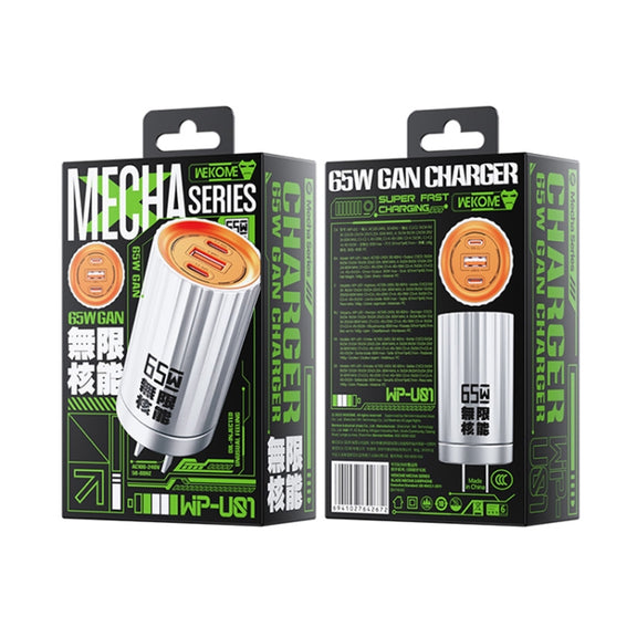WK WP-U01 Mecha Series Energy Bar 65W Gallium Nitride Dual USB-C / Type-C + USB Charger, CN Plug(Yellow)