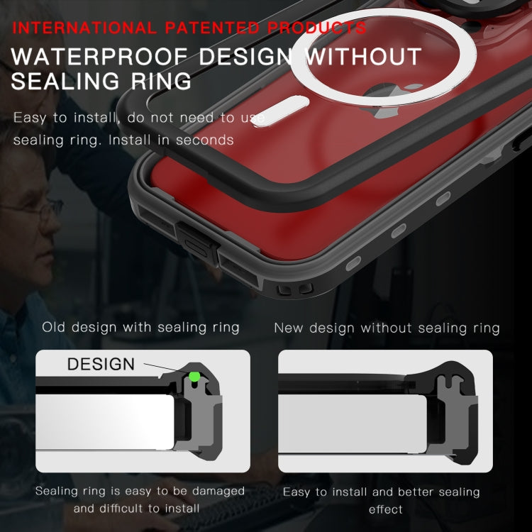 For iPhone 15 Pro Max RedPepper IP68 Water-resistant MagSafe Phone Case(Black)