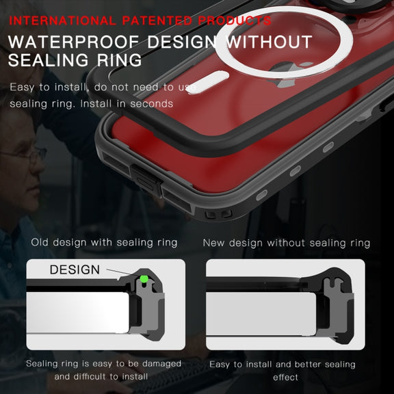 For iPhone 15 Pro Max RedPepper IP68 Water-resistant MagSafe Phone Case(Black)